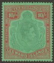Click for more photos and details Leeward Islands 1944 KGVI 10sh Pale Green + Dull Red Ordinary Paper Mint SG113a