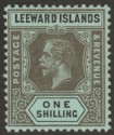 Click for more photos and details Leeward Islands 1917 KGV 1sh Black on Blue-Green with Olive Back Mint SG54b