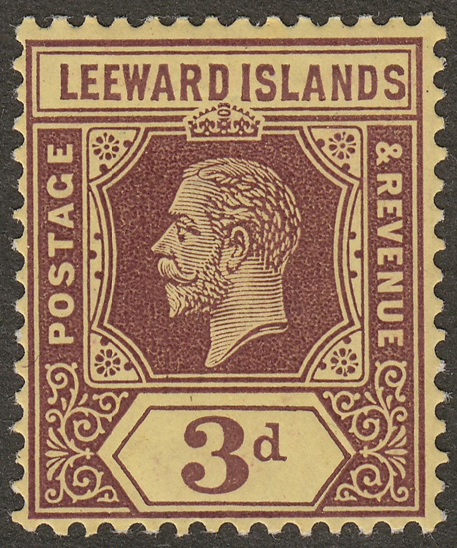 Leeward Islands 1913 KGV 3d Purple on Yellow with White Back Mint SG51a