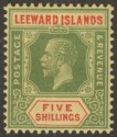 Click for more photos and details Leeward Islands 1923 KGV 5sh Green and Red on Pale Yellow Mint SG78