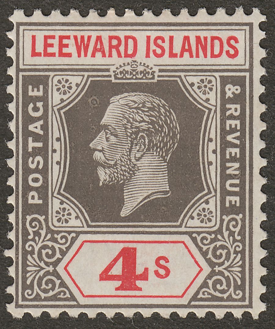 Leeward Islands 1922 KGV 4sh Black and Red Mint SG77