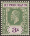 Leeward Islands 1922 KGV 3sh Bright Green and Violet Mint SG76