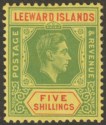 Click for more photos and details Leeward Islands 1938 KGVI 5sh Green and Red on Yellow Mint SG112