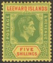 Leeward Islands 1938 KGVI 5sh Green and Red on Yellow Mint SG112