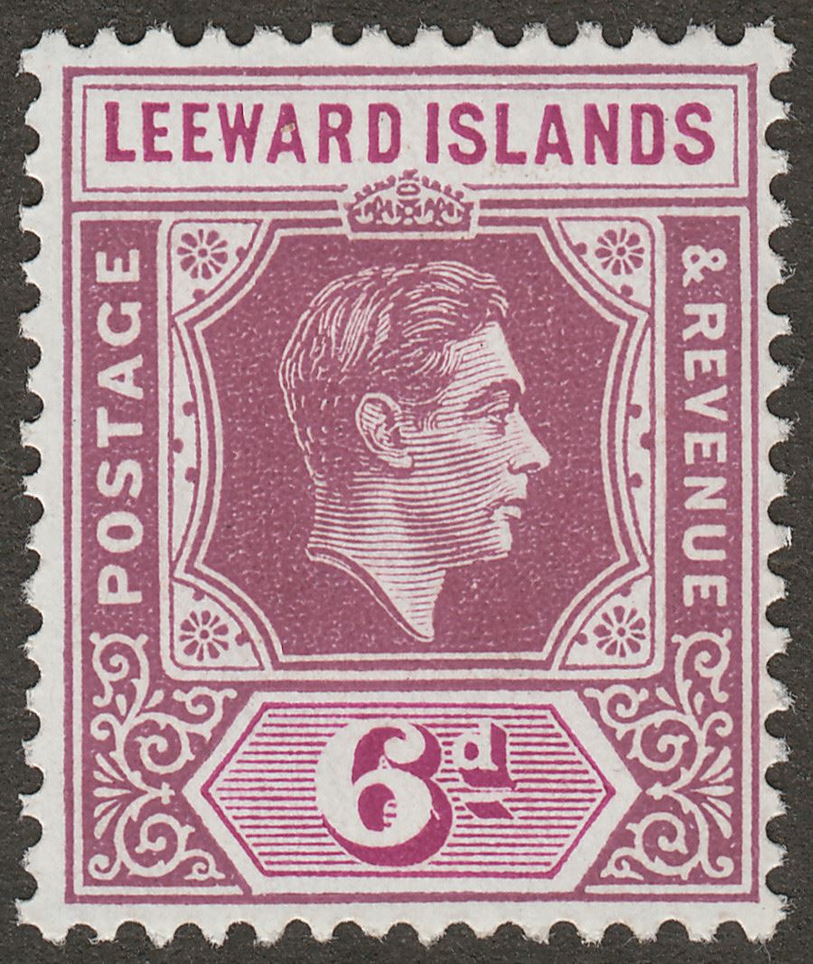 Leeward Islands 1951 KGVI 6d Purple + Bright Purple Chalky Mint SG109b