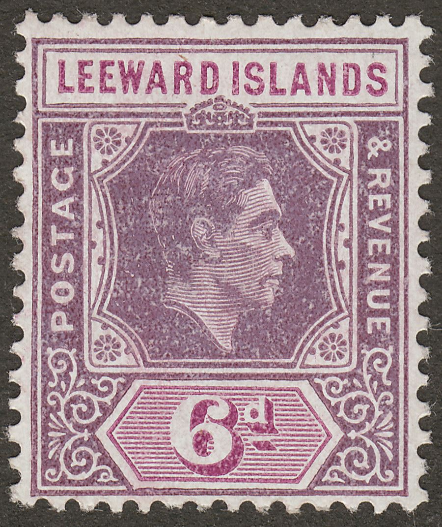 Leeward Islands 1942 KGVI 6d Pale Purple + Bright Purple Ordinary Mint SG109a