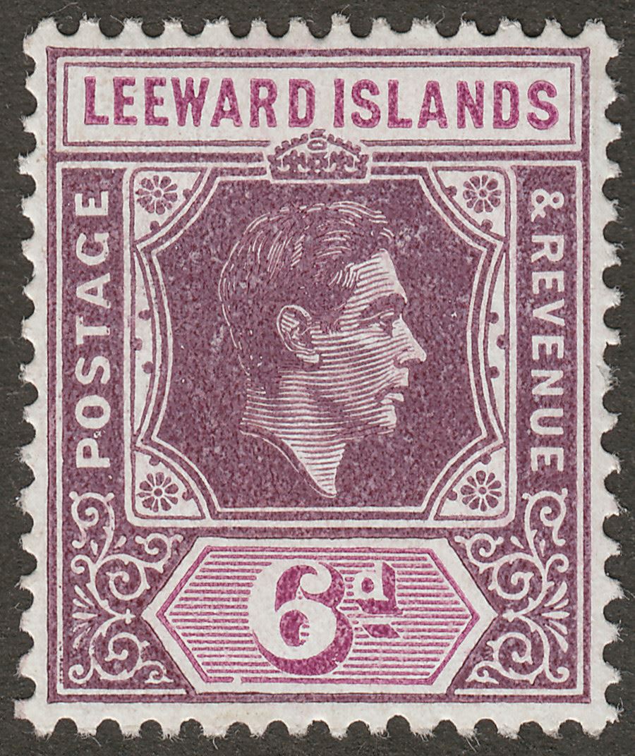 Leeward Islands 1942 KGVI 6d Pale Purple + Bright Purple Ordinary Mint SG109a
