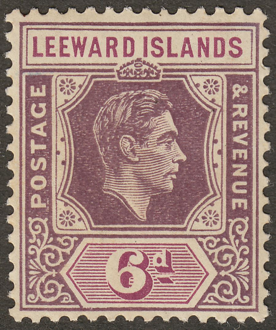 Leeward Islands 1938 KGVI 6d Deep Dull Purple + Bright Purple Chalky Mint SG109