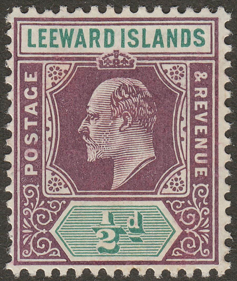 Leeward Islands 1908 KEVII ½d Dull Purple and Green on Chalky Paper Mint SG29a