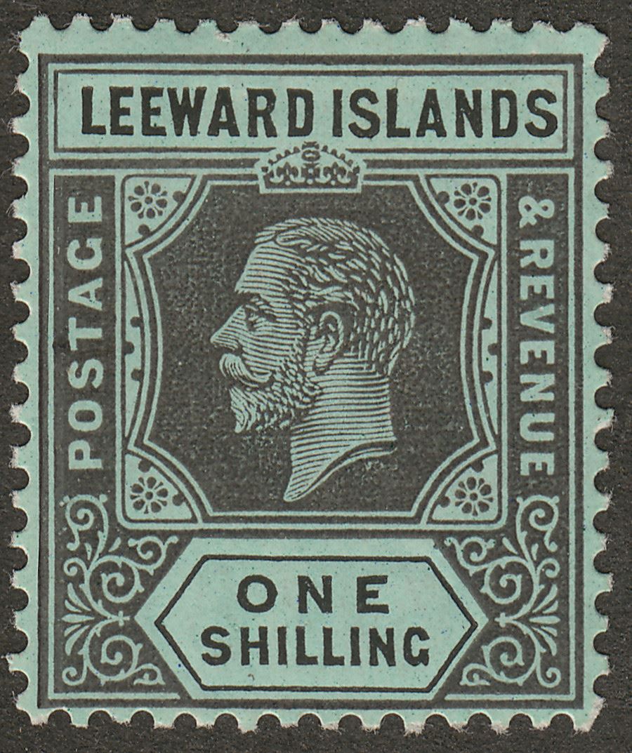 Leeward Islands 1913 KGV 1sh Black on Green with White Back Mint SG54a