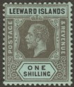 Click for more photos and details Leeward Islands 1917 KGV 1sh Black on Blue-Green with Olive Back Mint SG54b