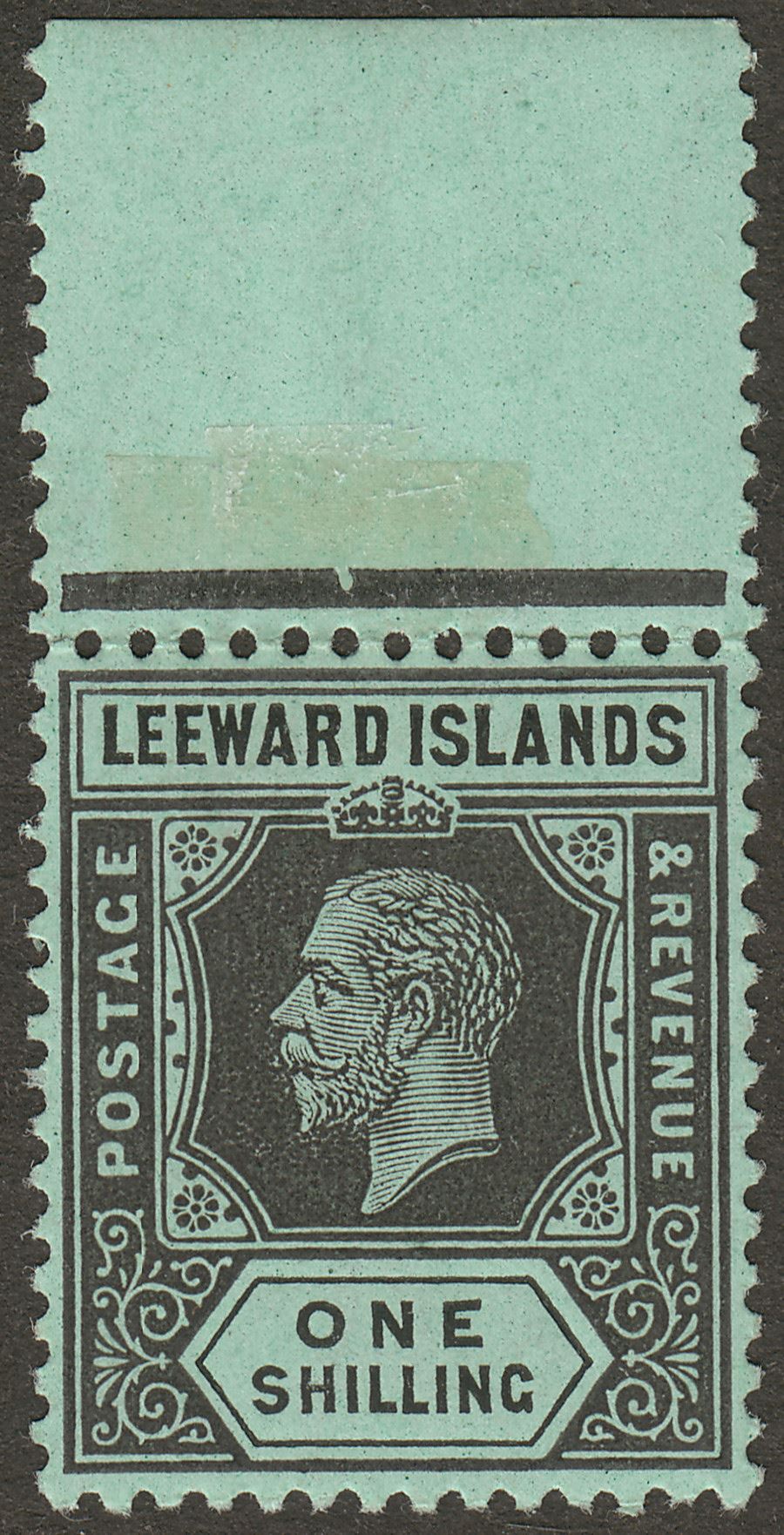 Leeward Islands 1913 KGV 1sh Black on Green Mint SG54