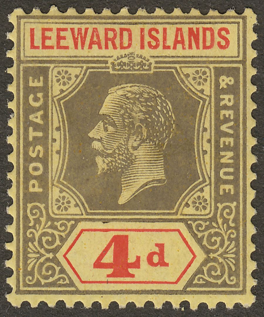 Leeward Islands 1924 KGV 4d Grey-Black and Red on Pale Yellow Mint SG70
