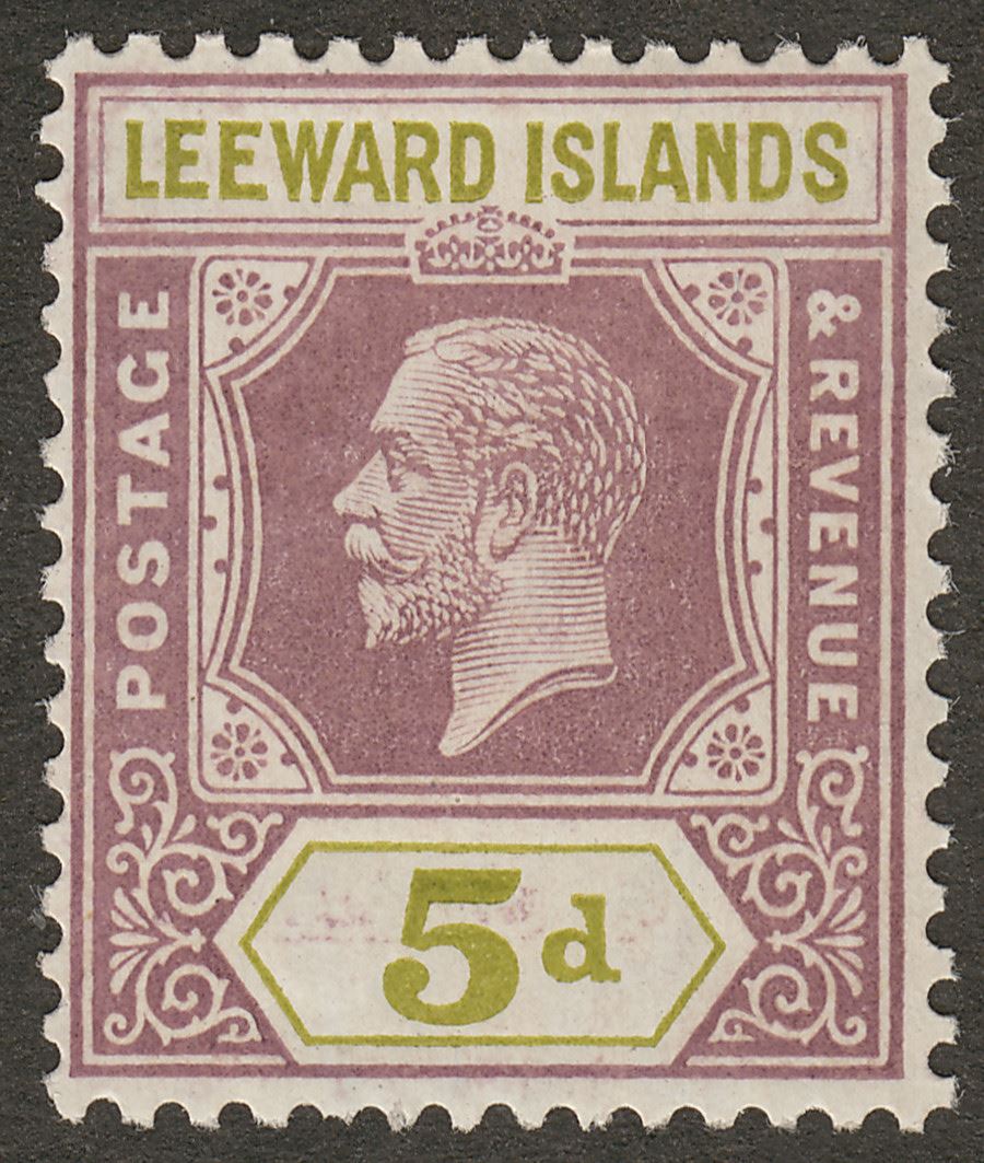 Leeward Islands 1922 KGV 5d Purple and Yellow-Olive Mint SG71
