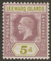 Click for more photos and details Leeward Islands 1922 KGV 5d Purple and Yellow-Olive Mint SG71