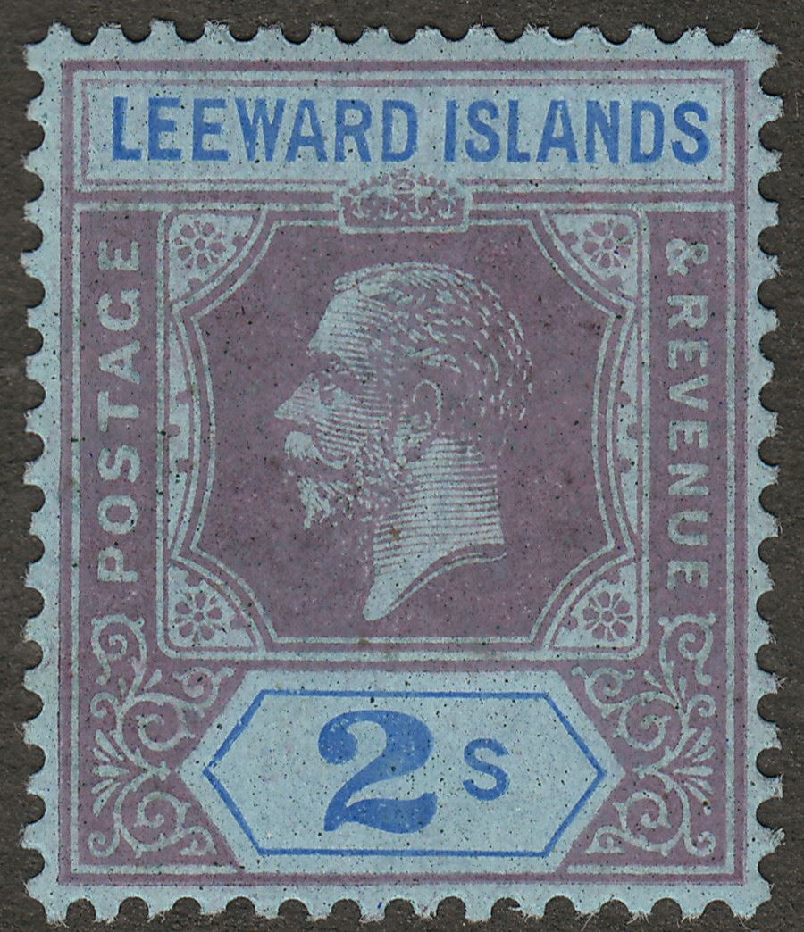 Leeward Islands 1922 KGV 2sh Purple and Blue on Blue Mint SG74