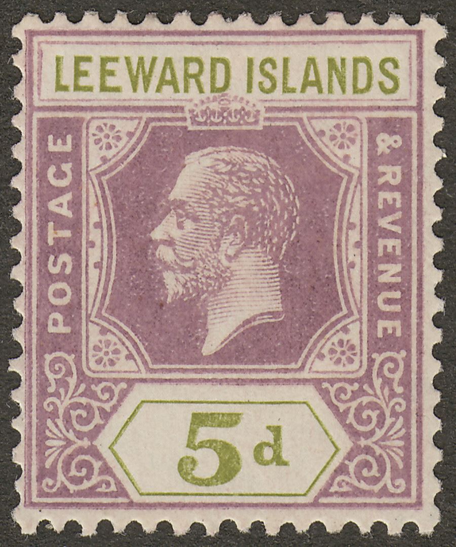 Leeward Islands 1922 KGV 5d Dull Purple and Olive-Green Mint SG71