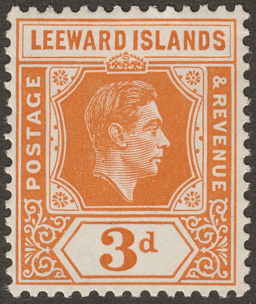 Leeward Islands 1938 KGVI 3d Orange Chalky Mint SG107