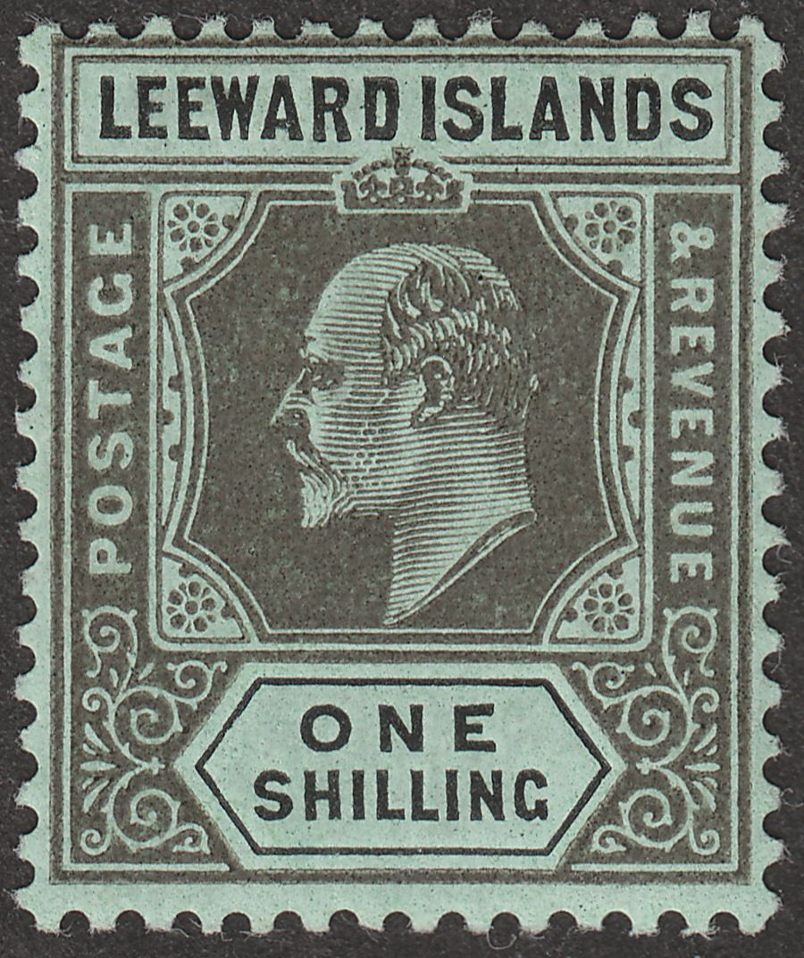 Leeward Islands 1911 KEVII 1sh Black on Green Mint SG43