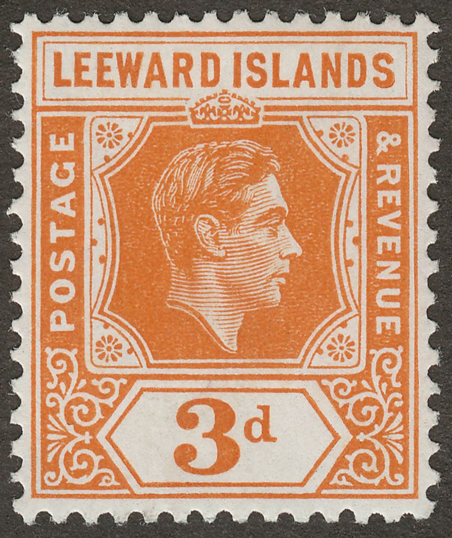 Leeward Islands 1938 KGVI 3d Orange Chalky Mint SG107