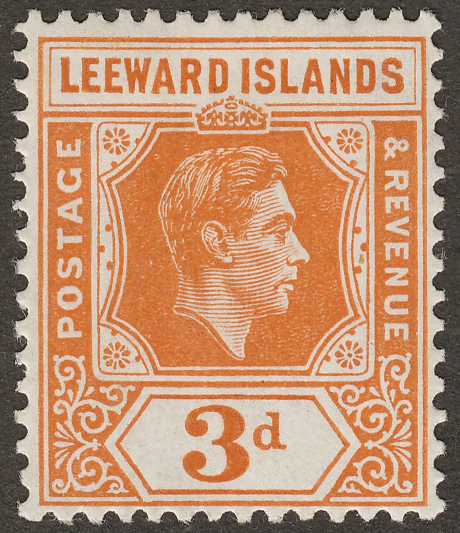 Leeward Islands 1938 KGVI 3d Orange Chalky Mint SG107