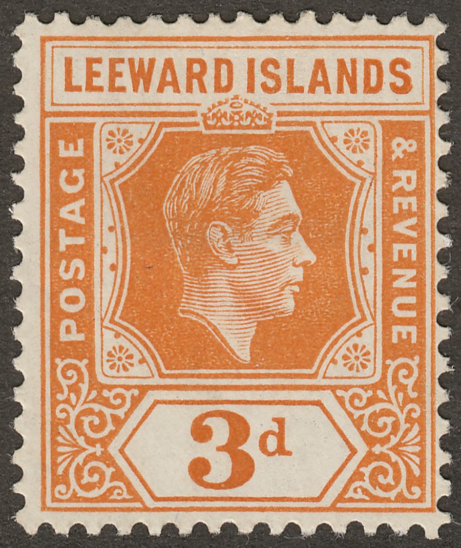 Leeward Islands 1938 KGVI 3d Orange Chalky Mint SG107