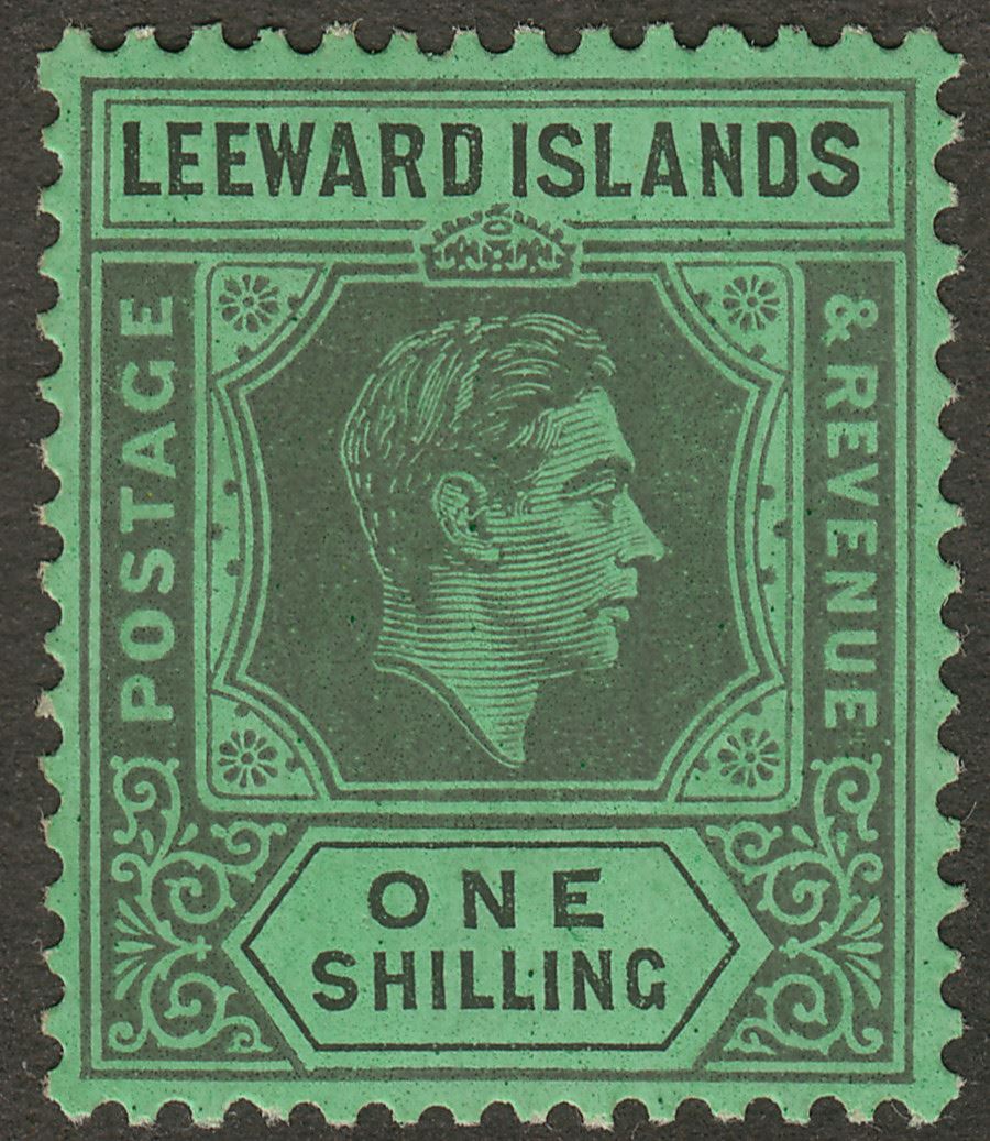 Leeward Islands 1938 KGVI 1sh Black on Emerald Chalky Mint SG110