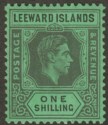 Click for more photos and details Leeward Islands 1938 KGVI 1sh Black on Emerald Chalky Mint SG110