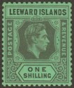 Click for more photos and details Leeward Islands 1938 KGVI 1sh Black on Emerald Chalky Mint SG110