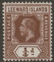 Click for more photos and details Leeward Islands 1912 KGV ¼d Deep Brown Mint SG46