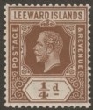 Click for more photos and details Leeward Islands 1912 KGV ¼d Brown Mint SG46