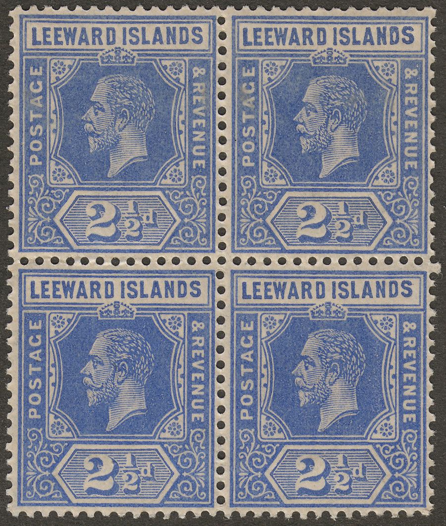 Leeward Islands 1913 KGV 2½d Blue Block of Four Mint SG50