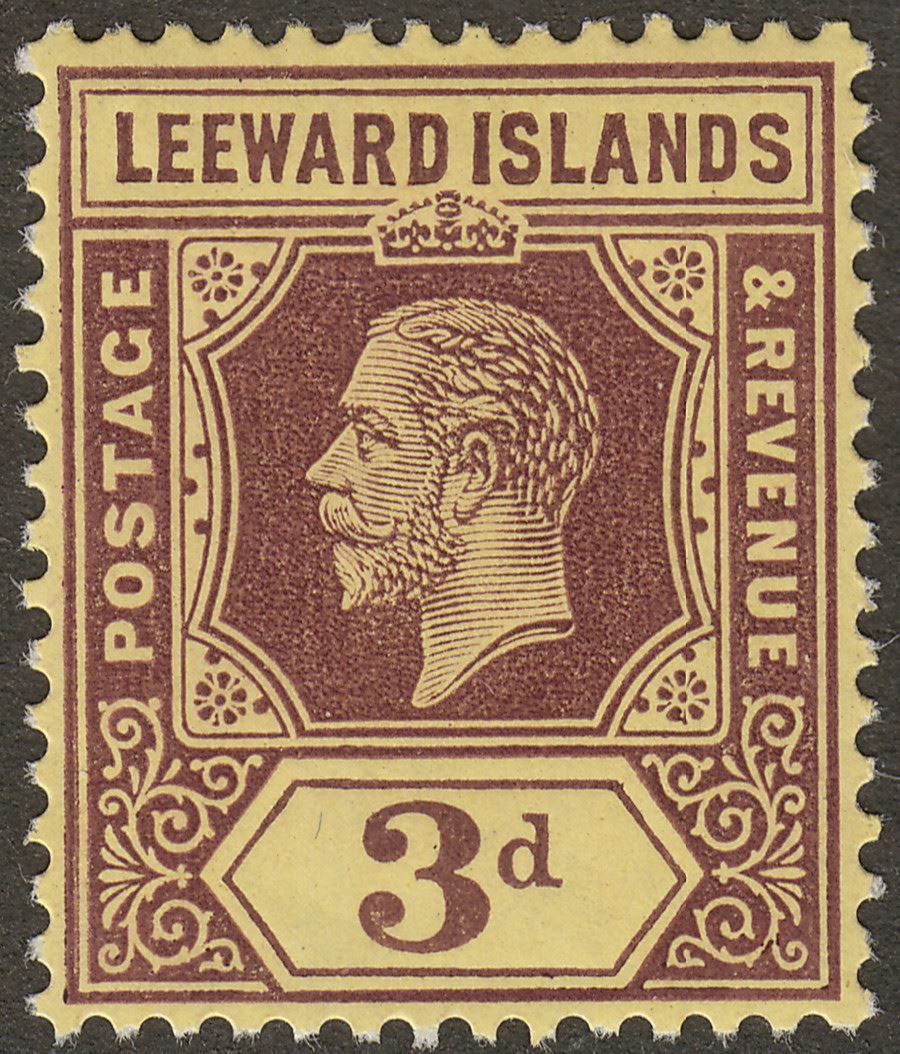 Leeward Islands 1913 KGV 3d Purple on Yellow with White Back Mint SG51a