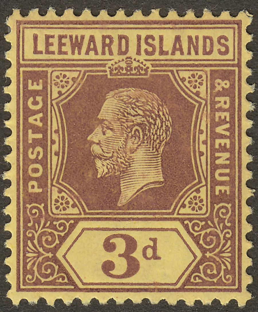 Leeward Islands 1914 KGV 3d Purple on Lemon Mint SG51b