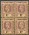 Leeward Islands 1920 KGV 3d Purple on Orange-Buff Block of Four Mint SG51d