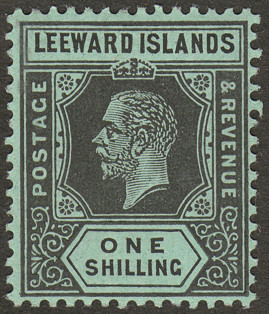 Leeward Islands 1913 KGV 1sh Black on Green Mint SG54