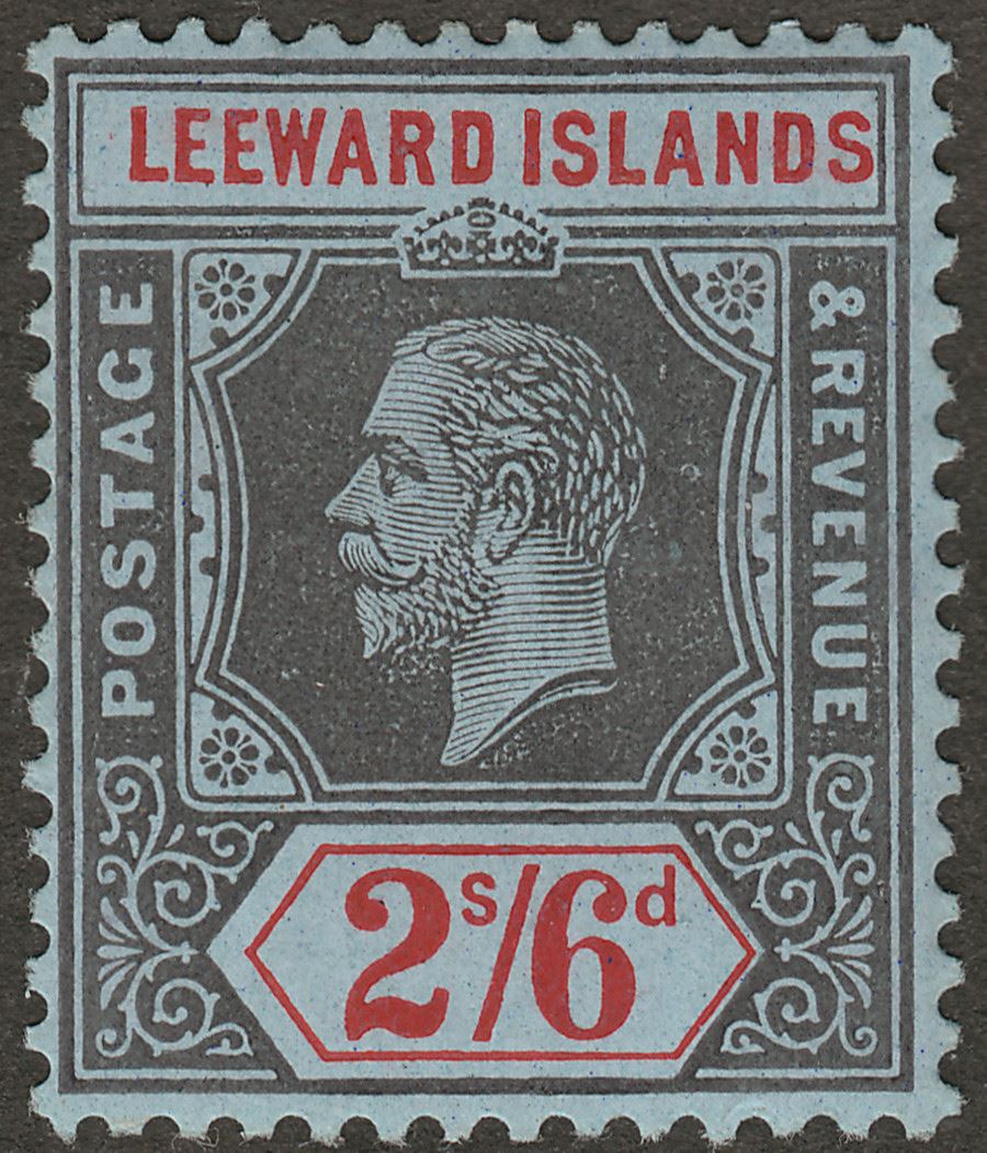 Leeward Islands 1913 KGV 2sh6d Grey-Black and Red on Blue Mint SG56