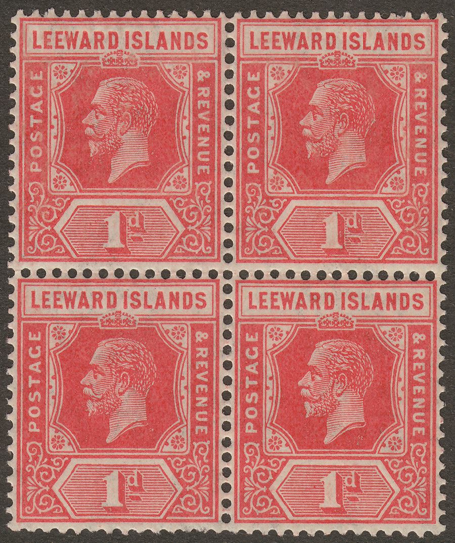 Leeward Islands 1929 KGV 1d Carmine-Red Block of Four Mint SG60
