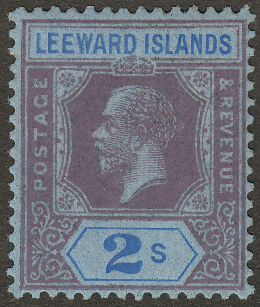 Leeward Islands 1922 KGV 2sh Purple and Blue on Blue Mint SG55