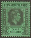 Click for more photos and details Leeward Islands 1938 KGVI 1sh Black on Emerald Chalky Mint SG110
