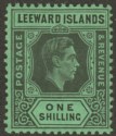 Click for more photos and details Leeward Islands 1942 KGVI 1sh Black on Emerald Ordinary Mint SG110b