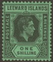 Click for more photos and details Leeward Islands 1942 KGVI 1sh Black on Emerald Ordinary Mint SG110b