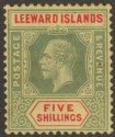 Leeward Islands 1920 KGV 5sh Pale Green and Red on Orange-Buff Mint SG57c