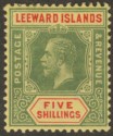 Leeward Islands 1915 KGV 5sh Green and Red on Lemon-Yellow Mint SG57b