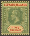 Click for more photos and details Leeward Islands 1915 KGV 5sh Green and Red on Lemon-Yellow Mint SG57b