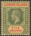 Leeward Islands 1914 KGV 5sh Green and Red on Yellow Mint SG57