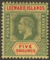 Click for more photos and details Leeward Islands 1915 KGV 5sh Green and Red on Lemon Mint SG57b