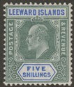 Click for more photos and details Leeward Islands 1902 KEVII 5sh Green and Blue Mint SG28