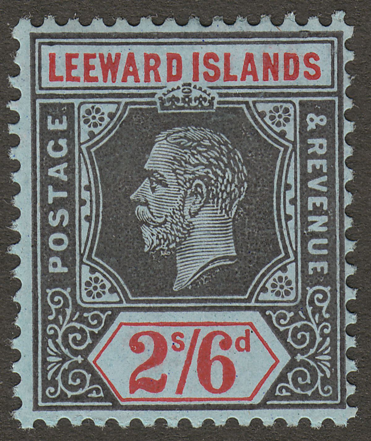 Leeward Islands 1913 KGV 2sh6d Black and Red on Blue Mint SG56