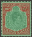 Click for more photos and details Leeward Islands 1944 KGVI 10sh Deep Green and Dp Vermilion Ord Paper Mint SG113c
